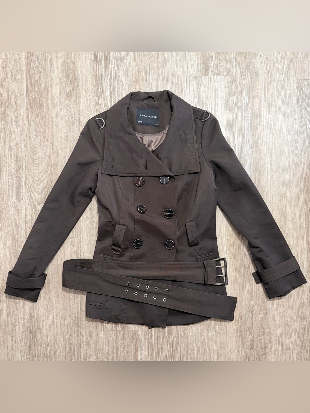ZARA BASIC Women’s Brown Double Breasted Belted Trench Coat Jacket Size M